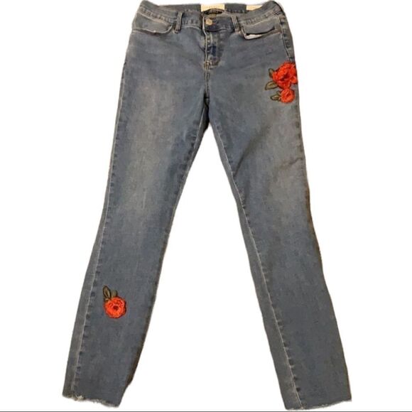 PACSUN blue stretch ankle jeggings embroidered rose detail medium wash SZ 28 - Picture 1 of 12